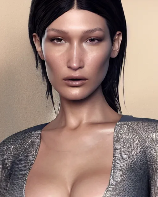 Image similar to a highly detailed metahuman 8 k close up render of bella hadid trending on artstation made in unreal engine 4