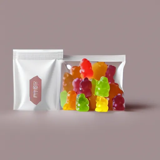 Image similar to original design concept of a minimalist packaging for gummy bears, studio lighting, minimalist style