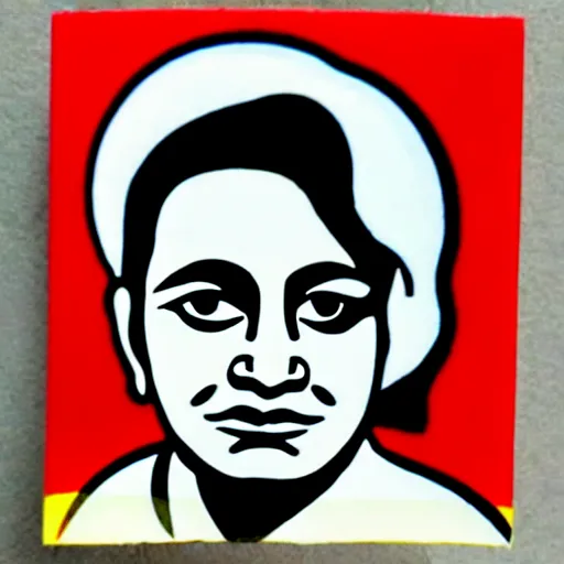 Image similar to indian god and politician, sticker in style of roy lichtenstein, plain black background, dye cut sticker