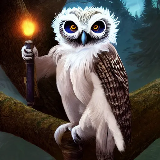 Image similar to white feathered humanoid owl adventurer, video game character design, 2 d game fanart behance hd by alex ross, global illumination