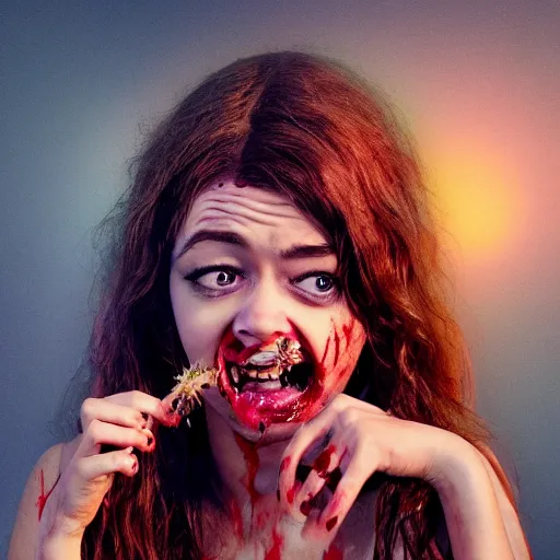 Image similar to zombie sarah hyland eating a clove of garlic, art by beeple