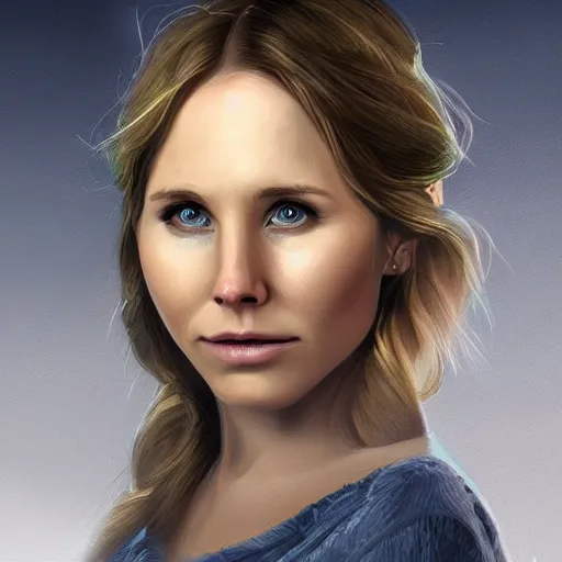 Image similar to female portrait, highly detailed, digital painting, concept art, sharp focus, illustration, kristen bell, goddess of nature,