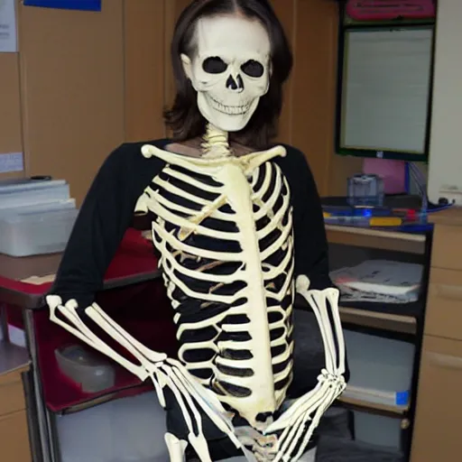 Prompt: beautiful skeleton bio teacher