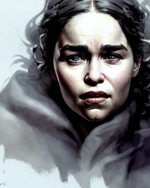 Image similar to emilia clarke pretty, character portrait, portrait, close up, concept art, intricate details, highly detailed by greg rutkowski, michael whelan and gustave dore