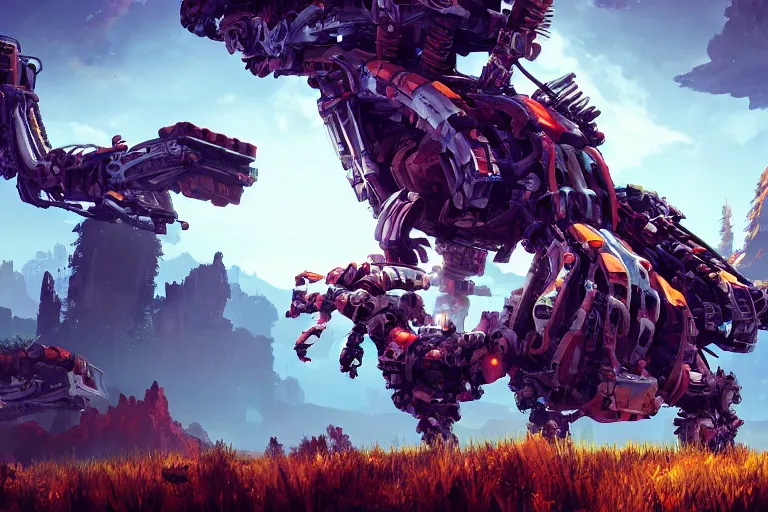 Image similar to grazer machine mecanical creature robot of horizon forbidden west horizon zero dawn bioluminiscence global illumination ray tracing hdr fanart arstation by ian pesty and alena aenami artworks in 4 k