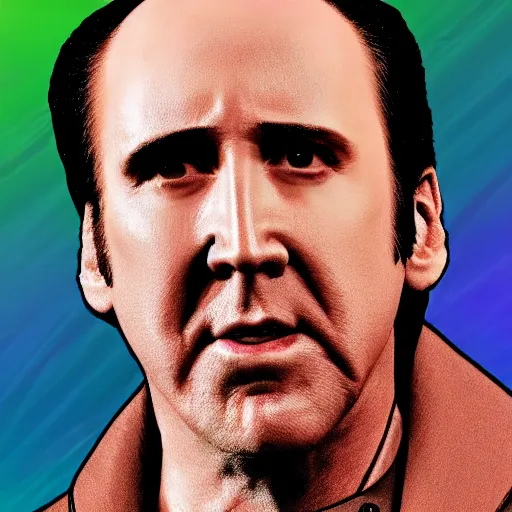 Image similar to Nicolas Cage on vaporwave album