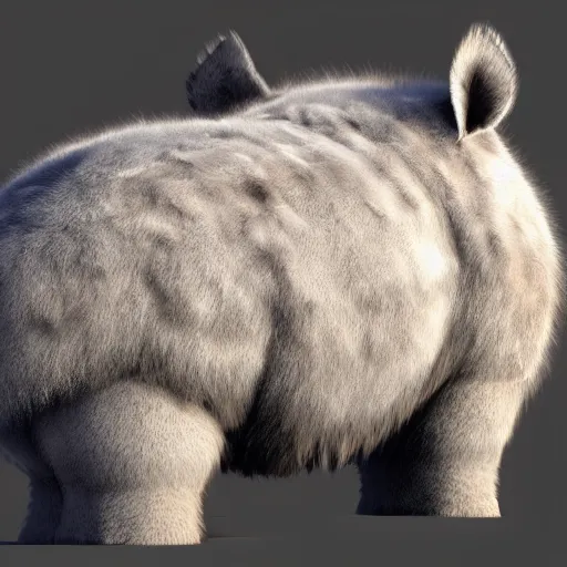 Prompt: cute fluffy rhinocerous with high quality detailed realistic fur 3 d render unreal engine character concept hd