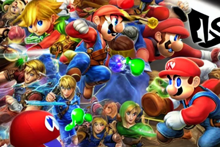 Image similar to photograph of bros playing smash bros