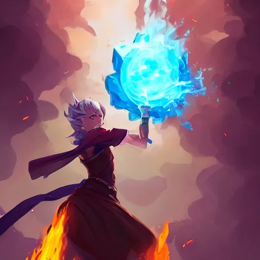 Image similar to the female blue mage casting a fire ball, fantasy art heartstone video game icon, 2 d game art gta cover, official fanart behance hd artstation by jesper ejsing, by rhads, makoto shinkai and lois van baarle, ilya kuvshinov, rossdraws