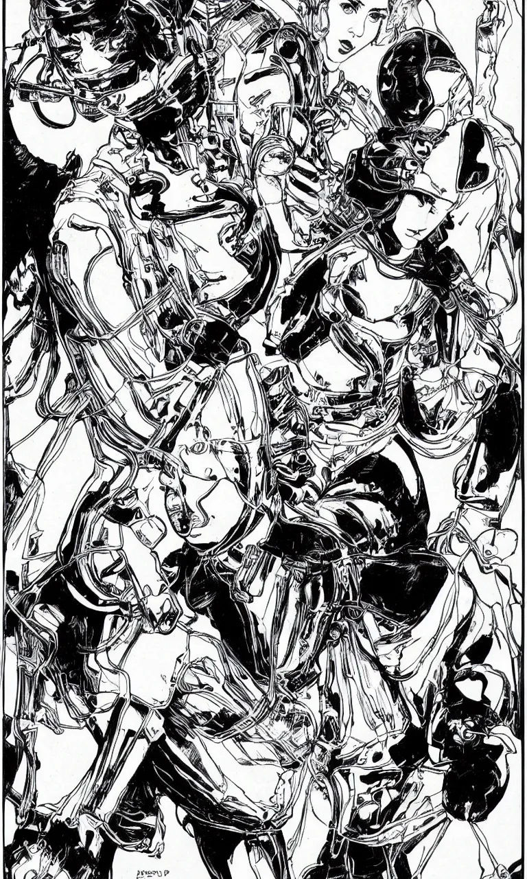 Image similar to black and white comic book art of nicole kidman taking charge in an astronaut suit, jung gi kim, mark schultz, bernie wrightson, jim lee, alphonse mucha