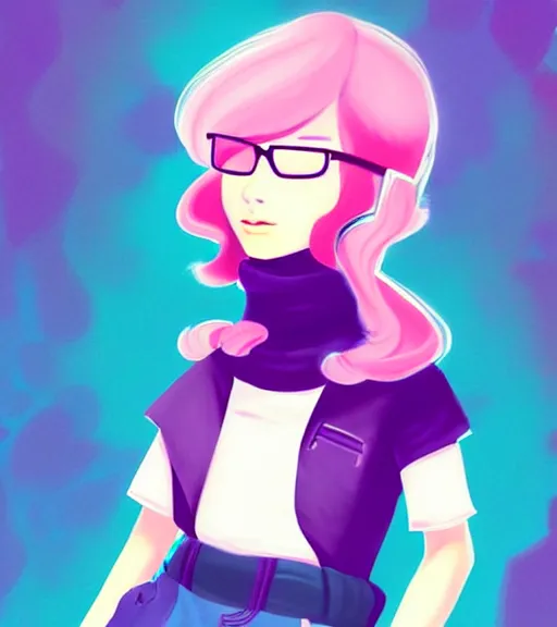 Image similar to female character inspired by 9 0's fashion and by madeline from celeste, art by rossdraws