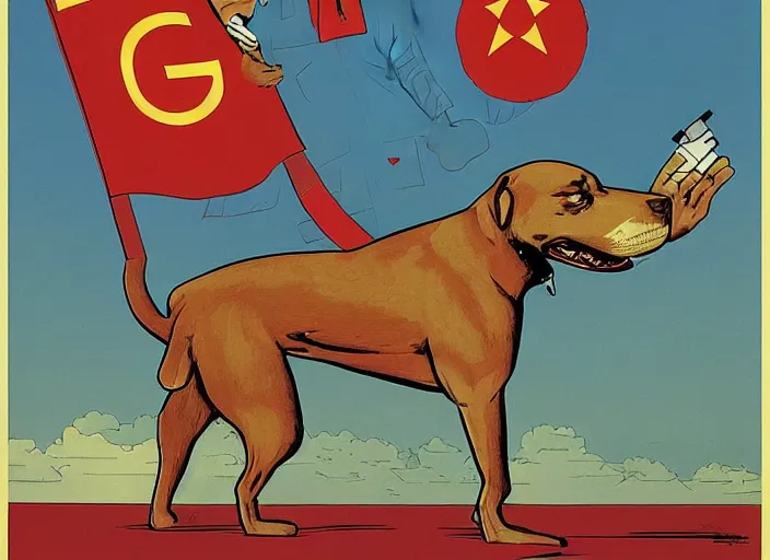 Image similar to communist propaganda poster dog by moebius