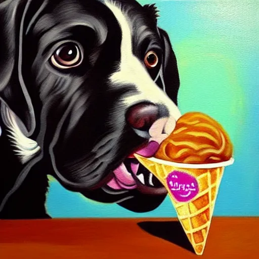 Image similar to painting of a dog eating ice cream