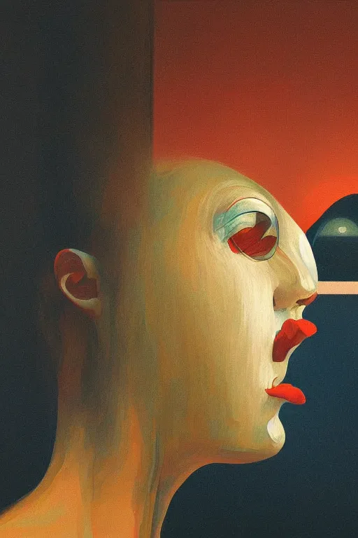 Image similar to woman wearing oculus and digital glitch head edward hopper and james gilleard, zdzislaw beksisnski, higly detailed