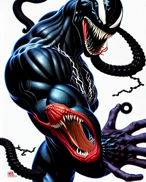 Image similar to a portrait of Venom by Clayton Crain, Javier Garron and Gerardo Sandoval