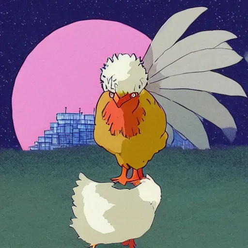 Image similar to very wise chicken by studio ghibli and bob ross