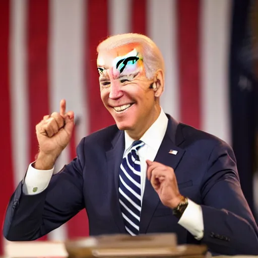 Prompt: Joe Biden magically turning his opponents into Chocolate Chocolate Chip Ice Cream