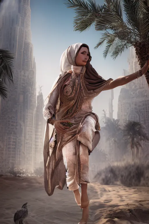 Image similar to arab wanita to go to dubai, ultra realistic, concept art, intricate details, highly detailed, photorealistic, octane render, 8 k