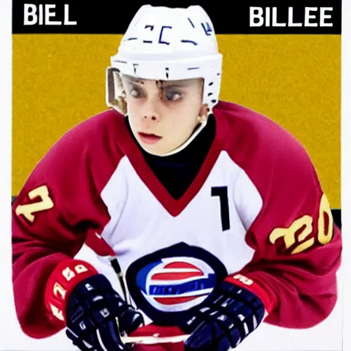 Prompt: billie eilish as a hockey player trading card