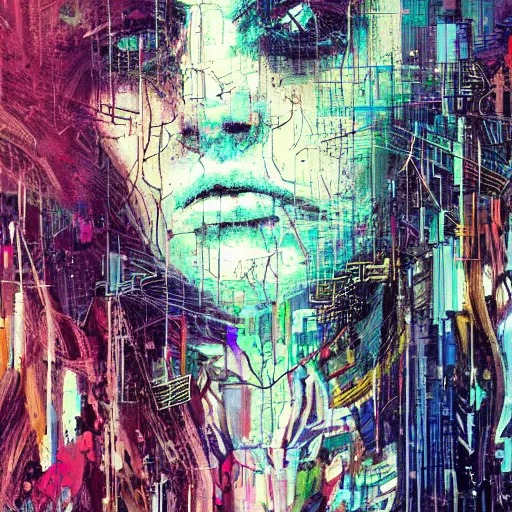 Image similar to a portrait of a character in a scenic environment by carne griffiths, hyperdetailed, cyberpunk, cybernetically augmented, cool, trending on artstation
