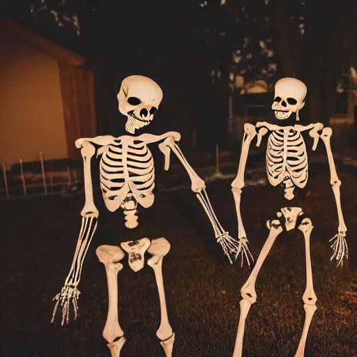 Image similar to a skeleton and a zombie getting married in a house at dawn