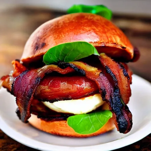 Prompt: bacon wrapped bacon cheeseburger with kevin bacon inside