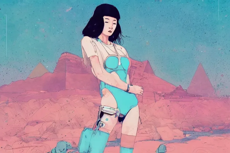 Prompt: lee jin - eun in astronaut dress emerging from turquoise water in egyptian pyramid by android james, conrad roset, m. k. kaluta, martine johanna, rule of thirds, seductive look, beautiful, refined