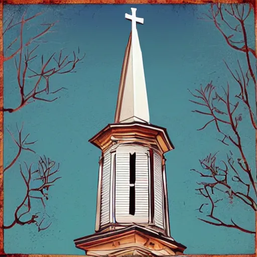 Image similar to church steeple album cover, poster art, cover art