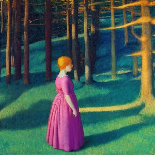 Image similar to a young girl lost in a blue golden forest, film still by edward hopper, by Pontormo, by klimt, art noveau, highly detailed, strong lights, liminal, eerie, Bright pastel colors