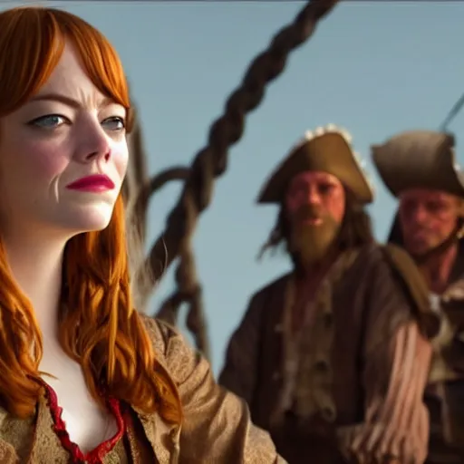 Image similar to film still of emma stone as a pirate movie 4 k