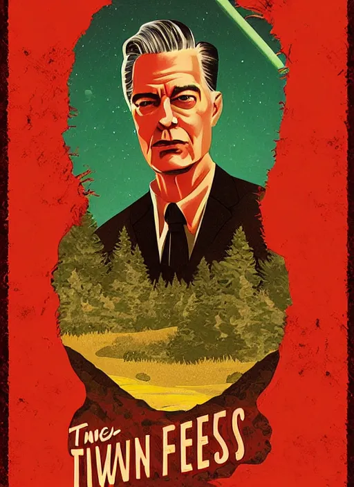 Prompt: twin peaks movie poster art by kieran yanner