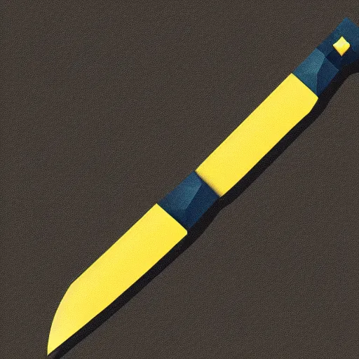 Prompt: black sword blade with golden hilt, icon, isometric, vector, low poly, blue background, cgsociety, volumetric lighting