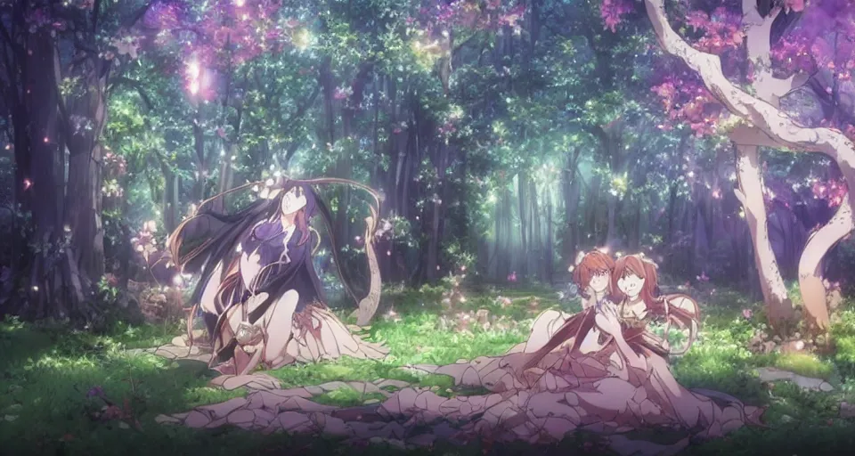 Prompt: Enchanted and magic forest, by Wit Studio