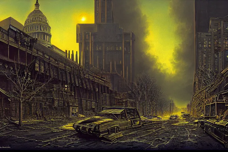 Prompt: post apocalyptic washington dc, plague, artstation by david a hardy