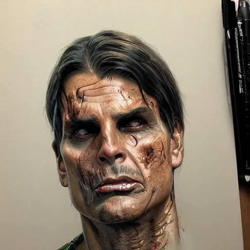 Image similar to ultra realistic illustration, jair bolsonaro as a rotting zombie, emotionless, fantasy, intricate, horror, highly detailed, digital painting, artstation, concept art, sharp focus, illustration, art by artgerm and greg rutkowski and alphonse mucha