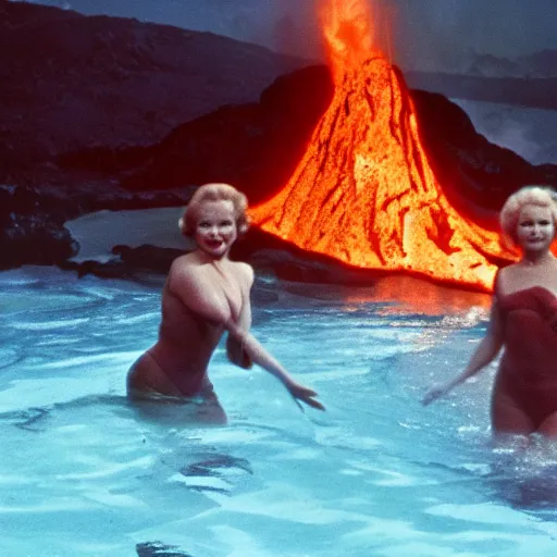 Prompt: stunning awe inspiring betty white swimming in lava with demons, movie still 8 k hdr atmospheric lighting