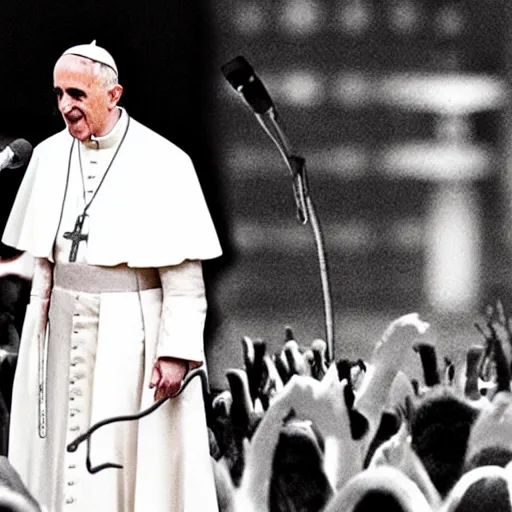 Prompt: pope ratzinger dressed as a rock singer