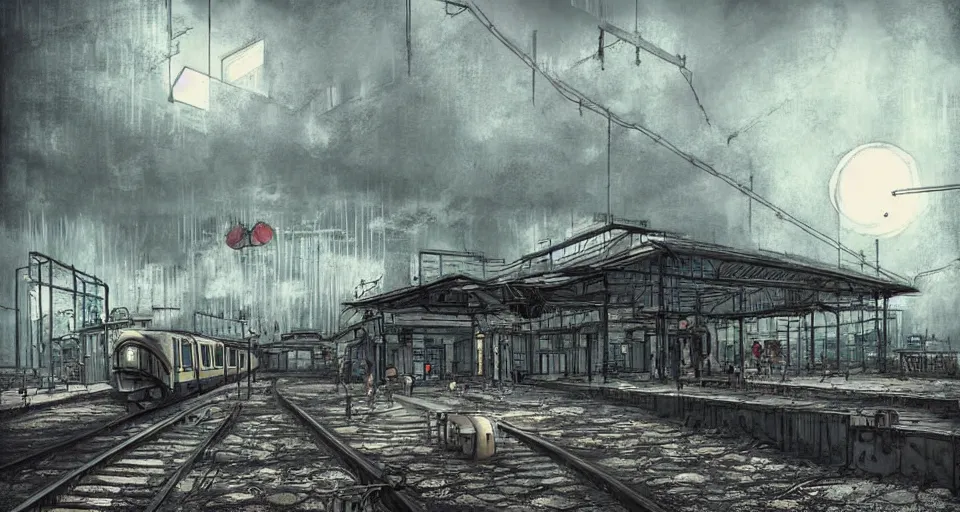 Prompt: (((a post-apocalyptic train station))) by Tokyo Genso!!!!!!!