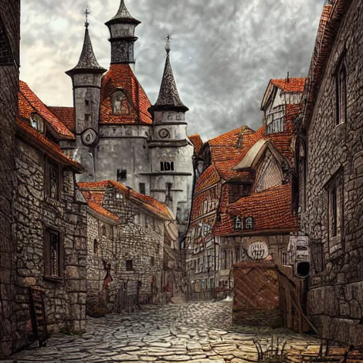 Prompt: medieval city, digital art, highly detailed, art by oksana dobrovolska