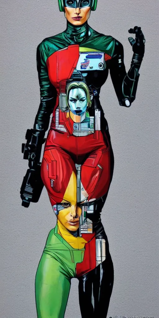 Image similar to full body painting of a female android, by MARVEL comics and Sandra Chevrier