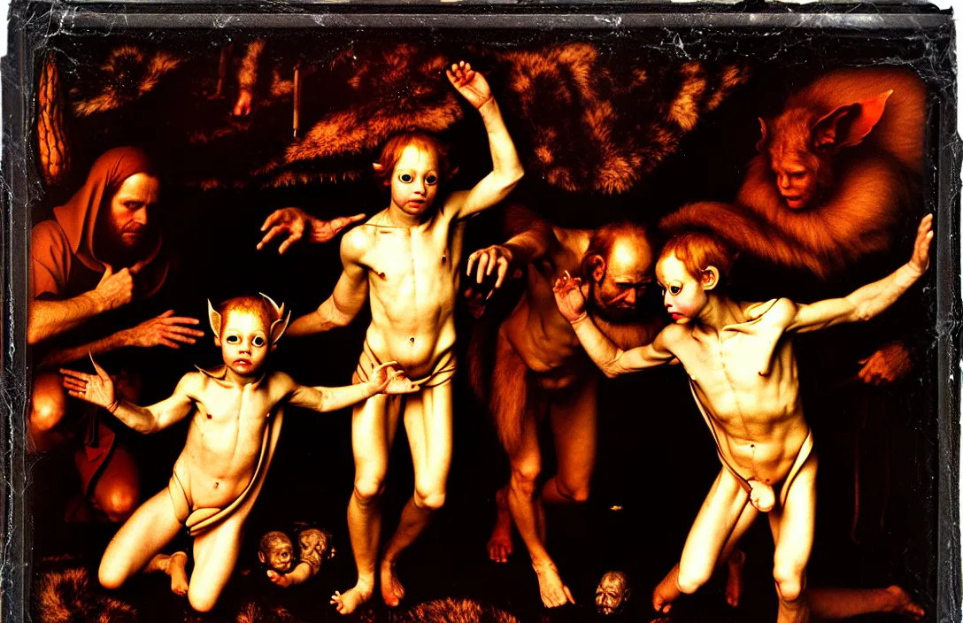 Prompt: a jocund baby faun altarpiece ambiguous transition from night into day focal point intact flawless ambrotype from 4 k criterion collection remastered cinematography gory horror film, ominous lighting, evil theme wow photo realistic postprocessing by hans holbein the younger by jan urschel