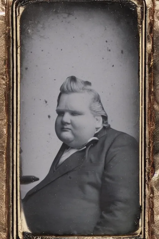 Image similar to a tintype photo of a very obese Donald Trump