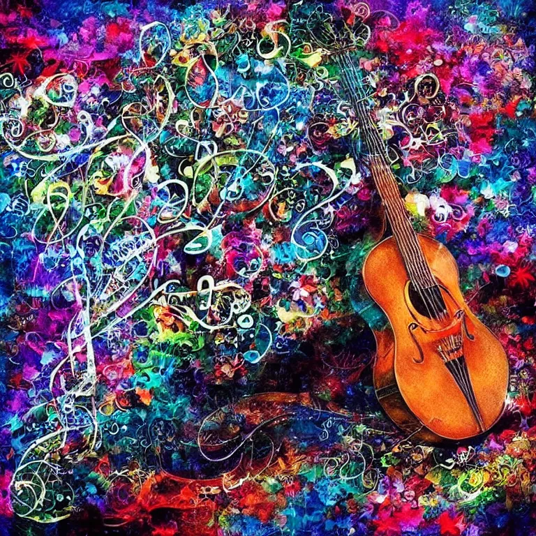 Image similar to a fantastic picture that depicts music, beautiful songs that soothe the soul, musical nature