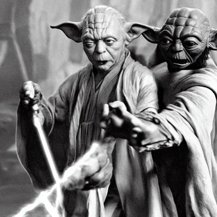 Image similar to a hyperdetailed studio photo of master yoda dancing with luke skywalker