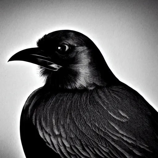 Prompt: black and white illustration of a crow,