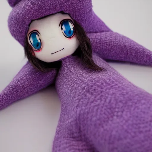 Image similar to cute fumo plush of a girl in a purple checkerboard woolen sweater, anime girl, vray