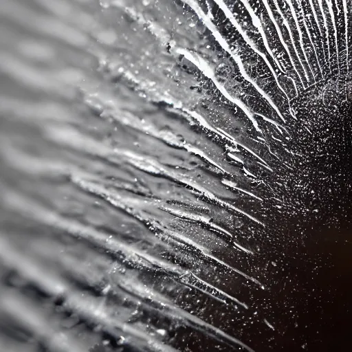 Image similar to Liquid simulation of water through a staircase, water flowing and moving alot , 40nm, shallow depth of field, split lighting, 4k,