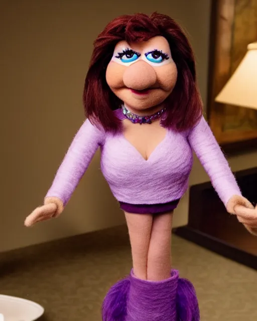 Image similar to meredith palmer as a muppet. highly detailed felt. hyper real photo. 4 k.