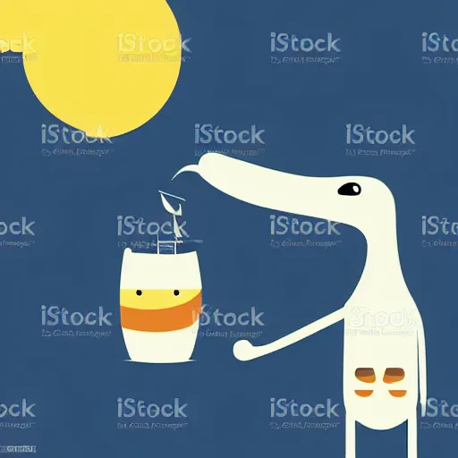 Image similar to an alien drinking horchata, minimalist, vector art, color blocking