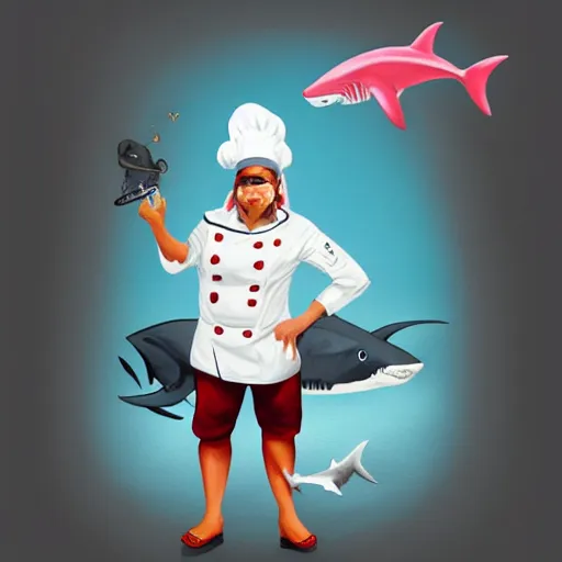 Image similar to Shark in Chef outfit, trending on artstation painting